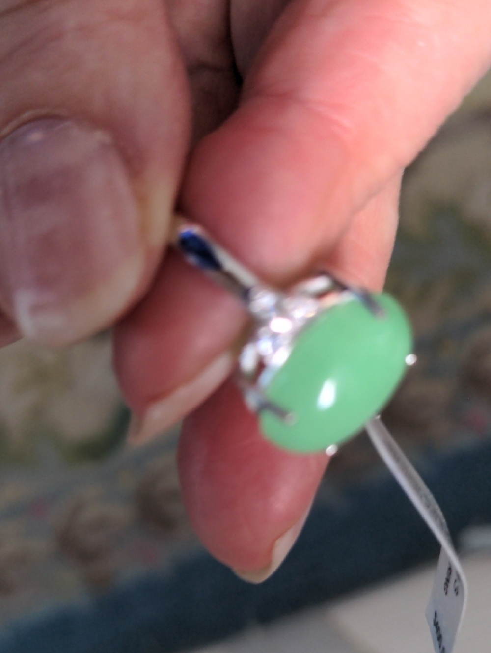 NWT Jade Sterling Silver Ring. Diamond Accents, Macy's, 10 mm Gem. Sz 7 1/2 - Picture 6 of 9
